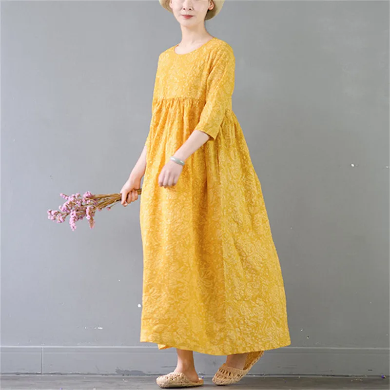 SCUWLINEN Vestidos 2019 летняя одежда для Для женщин Винтаж империи линии хлопок макси