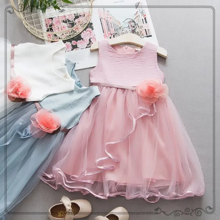 Модные платья для маленьких девочек летние хлопковые белого розового и синего