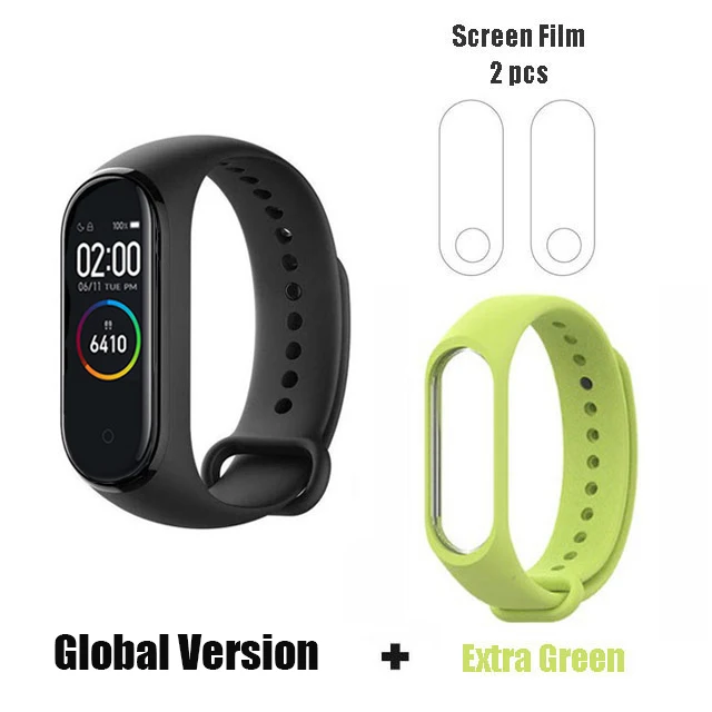GLo extra green film Xiaomi mi-браслет 4, новейший музыкальный смарт-браслет mi Band 4, цветной экран, Bluetooth 5,0, глобальная версия - Цвет: GLo extra green film