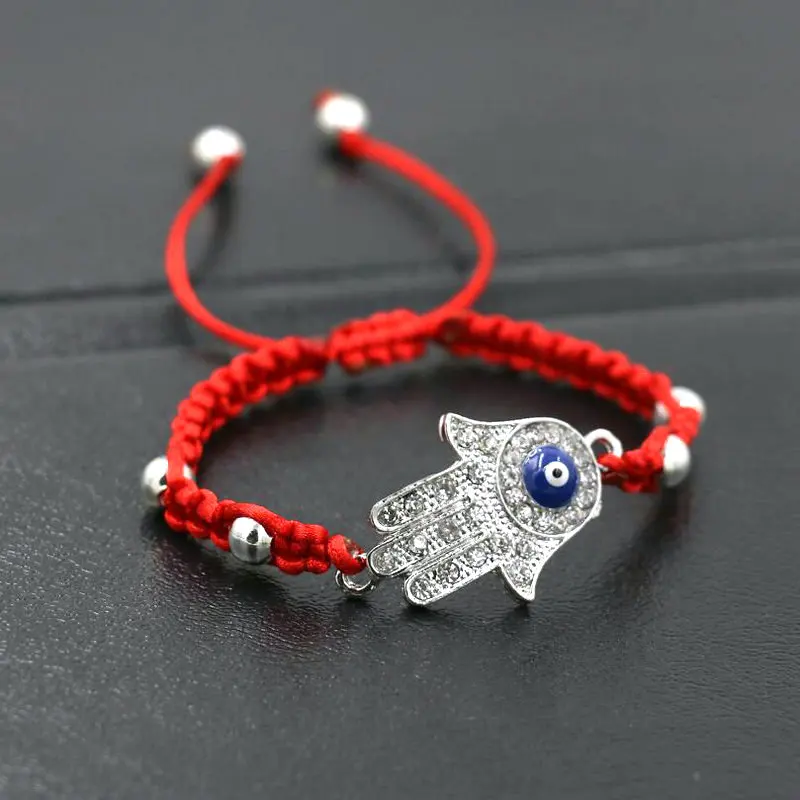 BPPCCR серебро Цвет Фатимы хамса руки плетеный браслет тонкая красная веревочная