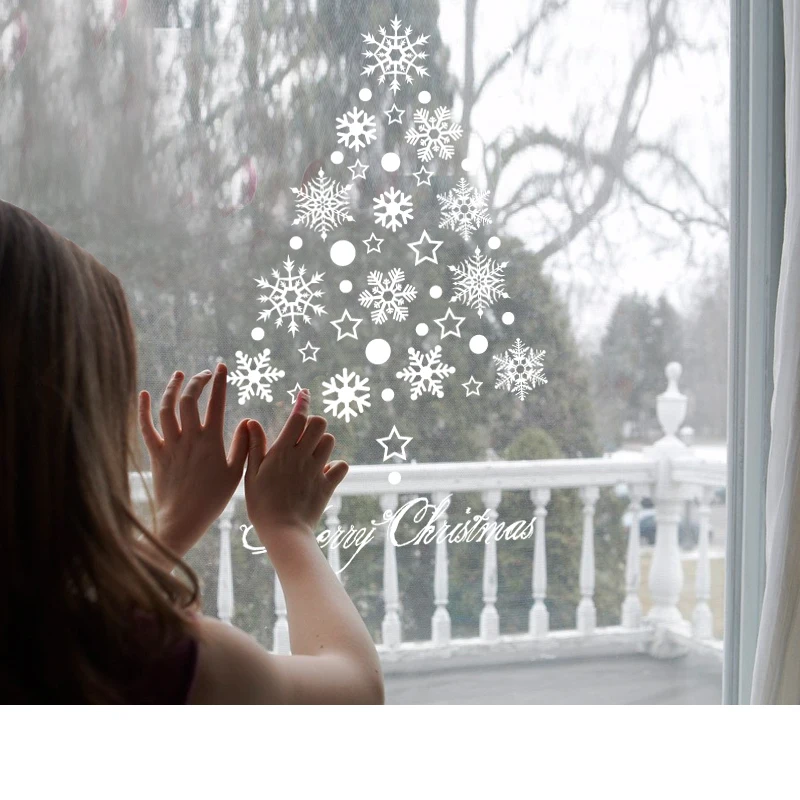 

Merry Christmas nowflake DIY Vinyl Wall Stickers Glass window Home Decor Art Decals creative 3D Wallpaper decorations for home