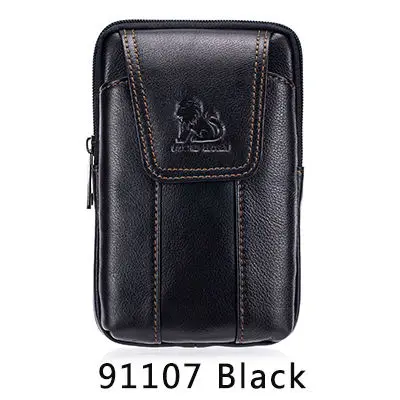 91107Black Бренд, поясная сумка с петлями для денег, сумка на пояс из натуральной кожи, сумка для мобильного телефона, сумка для путешествий, Мужская маленькая поясная сумка, сумка - Цвет: 91107Black