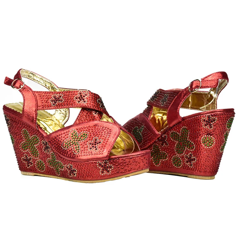 Red Color African Shoes and Matching Bags Italian Shoe Bag Set for Party In Women with Rhinestone | Обувь