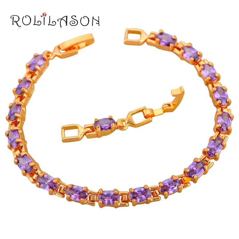 ROLILASON любовник дизайн золотой подарок браслеты для женщин Фиолетовый Циркон