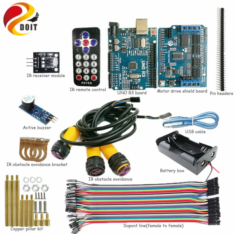 Набор для обхода препятствий с ИК управлением робота танка платой Arduino UNO R3 + плата