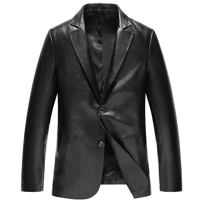 

Notched collar natural sheepskin leather jacket men thin slim casual real leather jackets for spring and autumn