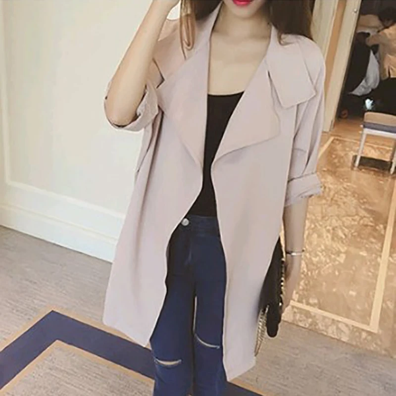 Новинка модная Женская весенне осенняя однотонная ветровка с рукавом 3/4