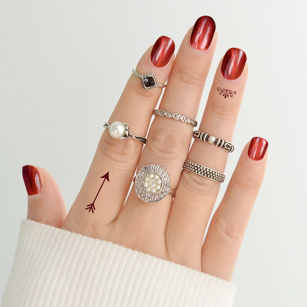6pcs/set Bohemian Jewelry Midi Ring Antique Silver Gold Color with Black Enamel Simulated-pearl Square Round Finger Rings | Украшения и