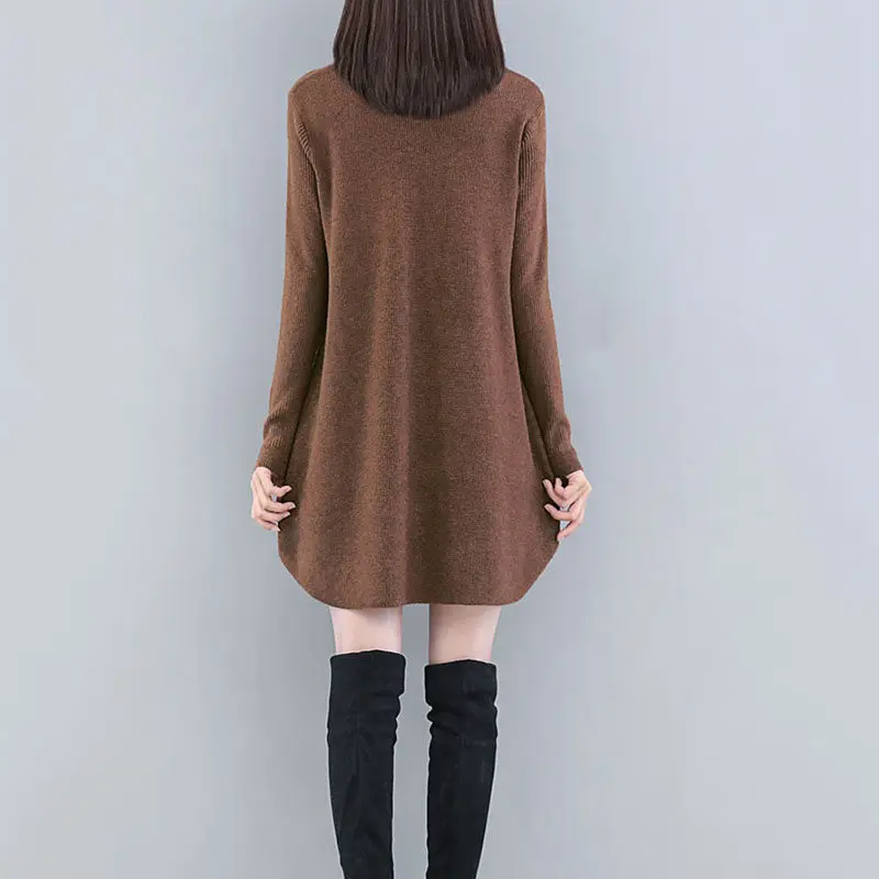 2018 Autumn Winter New Large Size 4XL Women's Loose Long Pullover Sweater Round Neck Solid Color Knit Bottom LQ551 |