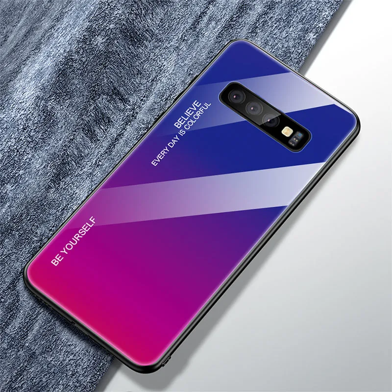 JONSNOW Радужный градиентный чехол для samsung S10 S10e S10 Plus закаленное Стекло задняя крышка для samsung S8 S9 Plus Note 8 9 чехол для телефона Capa - Цвет: D