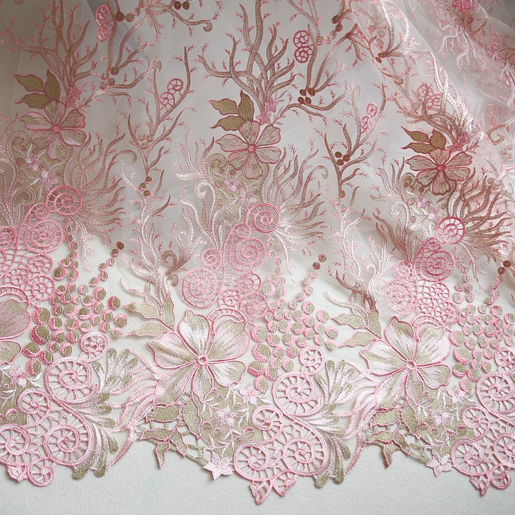 1 135*100 см Двусторонняя симметричная Цветочная вышивка из кружевной ткани свадебное платье Тюль юбка материал ткани для лоскутов - Цвет: 1