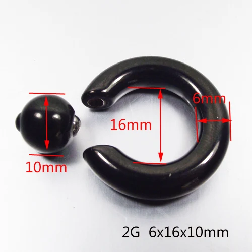 2G 6mmx16x10mm Большие размеры, черные круглые штанги из нержавеющей стали, кольцо для носа, губ, бровей, пирсинга, ювелирные изделия CBR Tragus Helix, серьги - Окраска металла: 2G 6mmx16x10mm