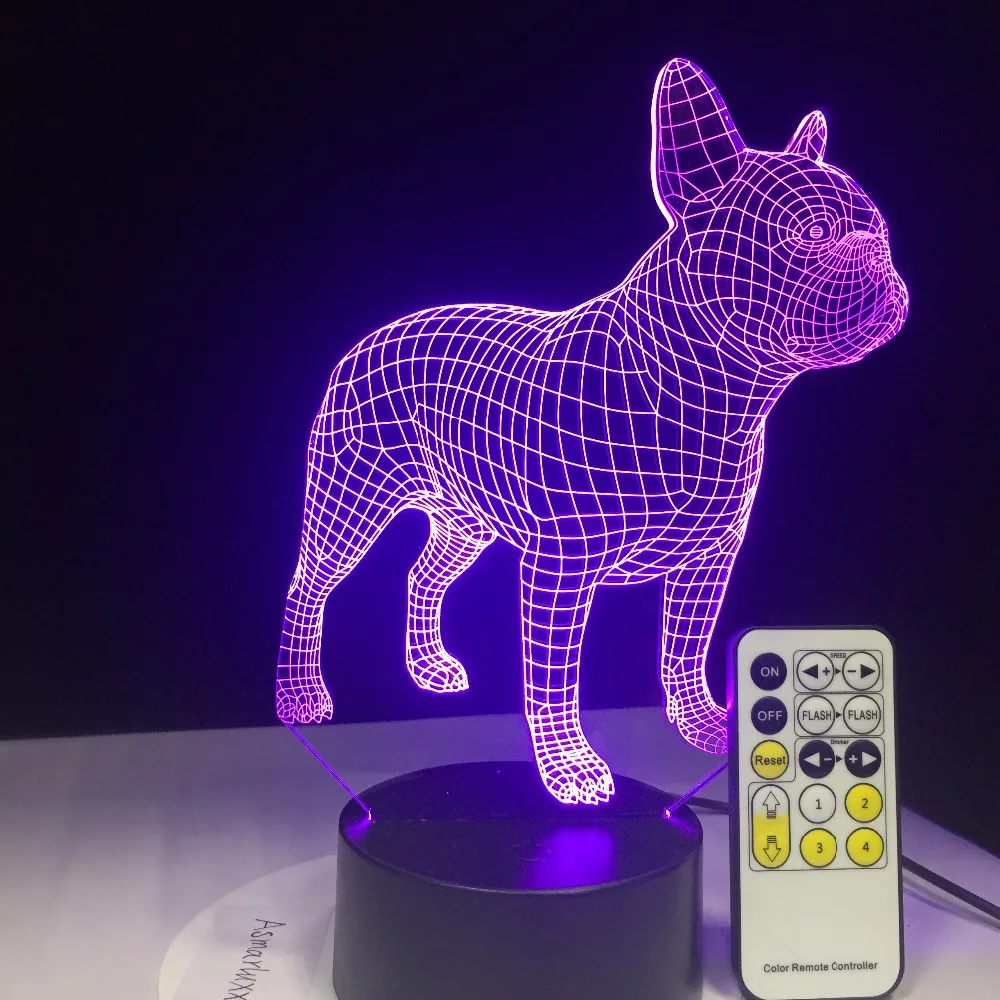 Французский бульдог 3D настольная лампа дистанционного управления или Touch Contol СВЕТОДИОДНЫЙ Красочный собака ночник подарок на день рождения USB сна освещение Прямая поставка
