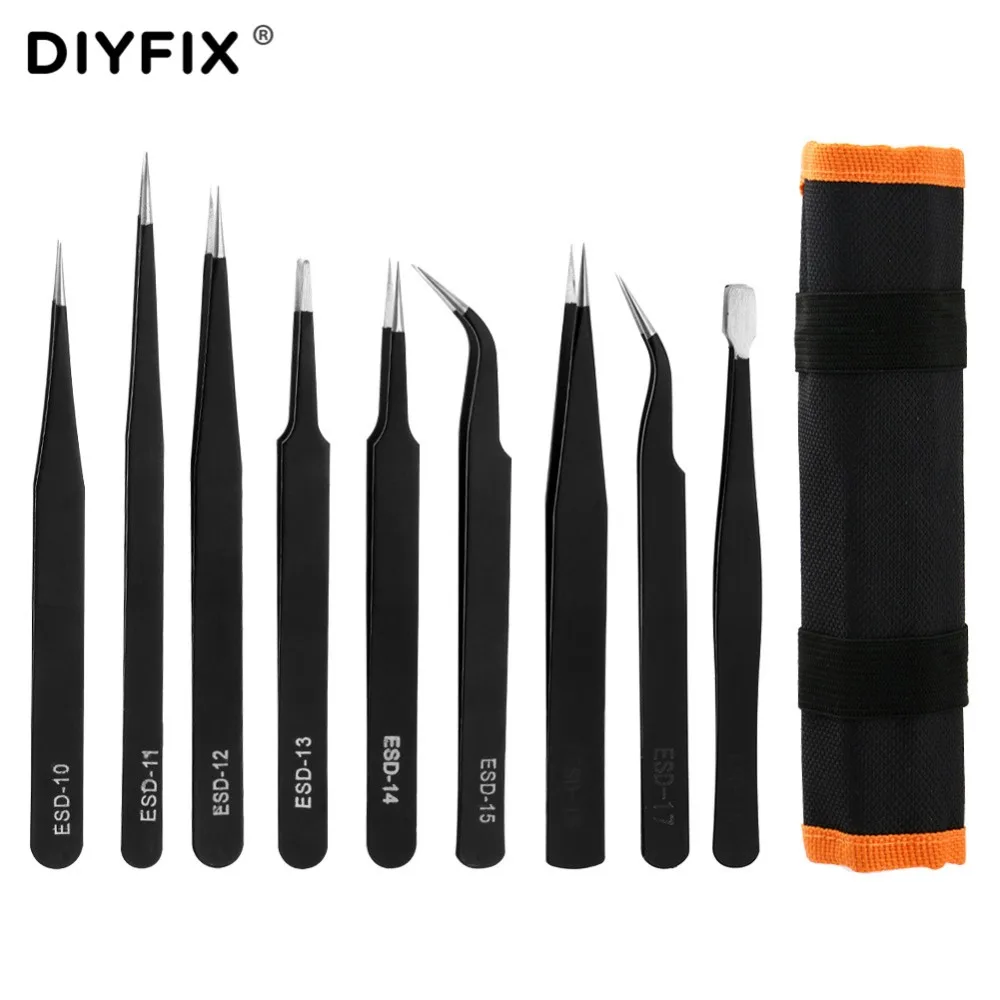 Набор пинцетов 9 в 1 DIYFIX антистатические щипцы из нержавеющей стали набор ручных