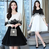 2021 vintage 5xl plus size black white lace dresses summer new solid chiffon mini sundress women bodycon elegant party vestidos