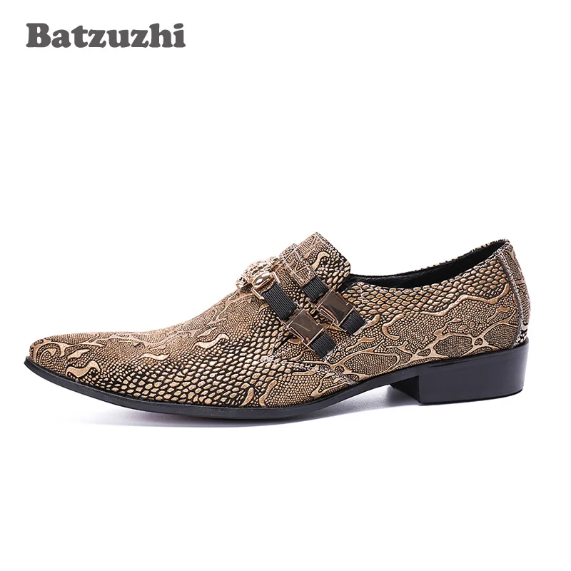 

Batzuzhi Gold Designer's Shoes Handmade Men Shoes Pointed Toe Flats Leather Dress Shoes Fashion Party/Wedding Shoes Men, US6-12