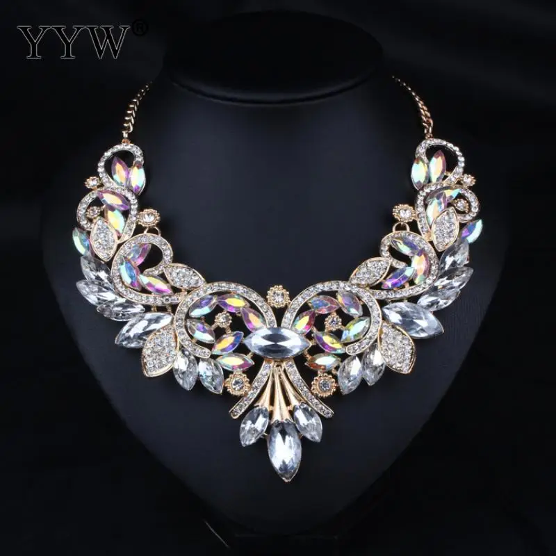 

New Styles Bijoux Vintage Choker Necklace for Women Flower Pendant Necklace Crystal Rhinestone Wedding Engagement Party Jewelry