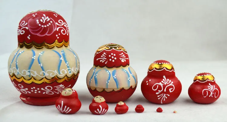 

10 pcs/set Wood Made Matryoshka Doll Ethnic Dolls Wooden Doll Children Birthday Gifts New Year Gifts