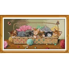 Новорожденные котята в корзине считает вышивку крестиком Сделай Сам 14 карат и 11 карат для вышивки домашний декор вышивка крестиком