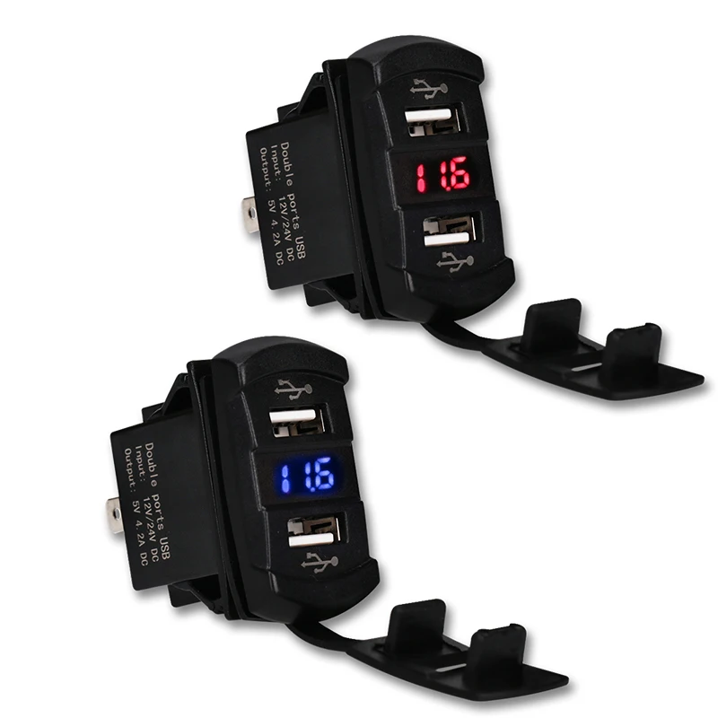 

12-30V 4.2A Dual Usb Car Charger Power Adapter Socket LED Digital Voltmeter Power Adapter For Auto Truck Boat Rocker Switch