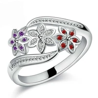 funny design three color cz flower ring for women girls fashion 925 sterling silver ring wedding lady jewelry size 7 8 9