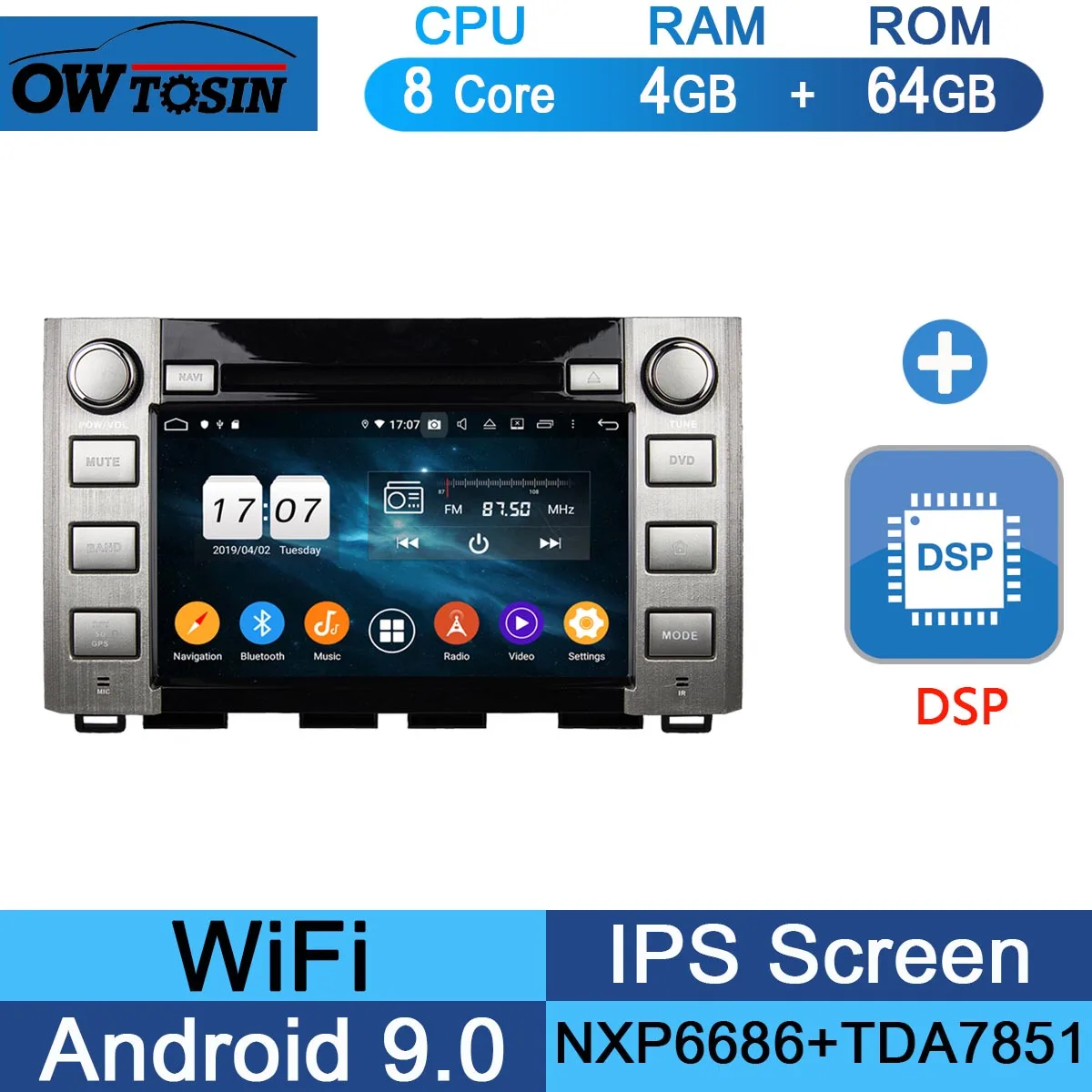 64G DSP " ips 1920*1080 8 Core 4G ram+ 64G rom Android 9,0 автомобильный dvd-плеер для Toyota Sequoia Tundra DSP радио gps Parrot BT - Цвет: 64G DSP