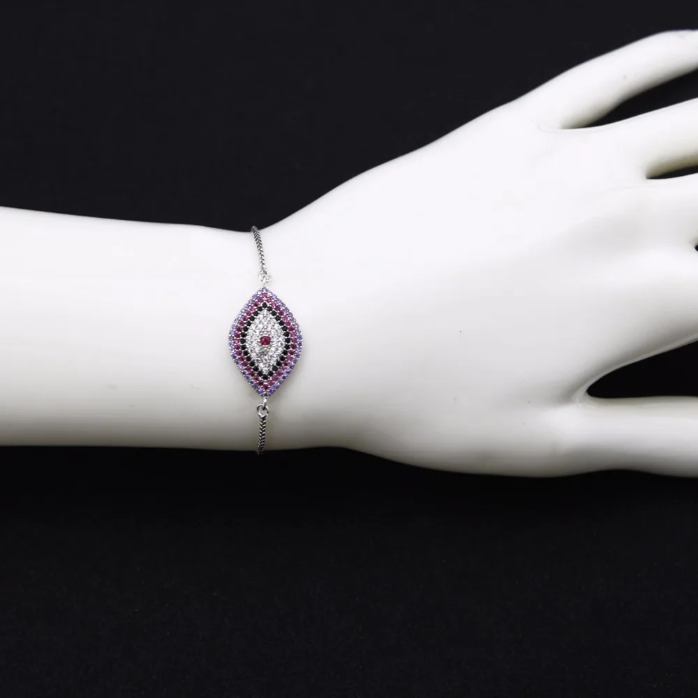 KEORMA Luxury Full Cubic Zirconia Crystal Pave Eye Charm Bracelet for Women Adjustable Slider Turkish Jewelry XM079 | Украшения и