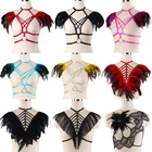 Goth перьевые эполеты регулируемые ремни БДСМ бондаж бюстгальтер на плечо BurningMan Хэллоуин Бурлеск фестиваль эполет