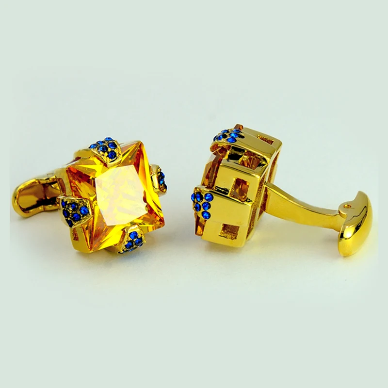 Роскошные мужские запонки для рубашки ссылки Блестящий Золотой желтый кристалл