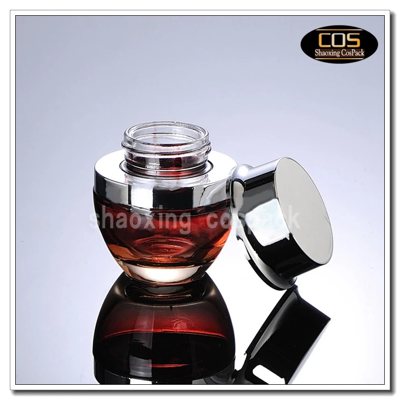 50pcs/lot 30g red glass cream jar with shiny silver chromed lid, 30 gram cosmetic jar, empty facial cream container