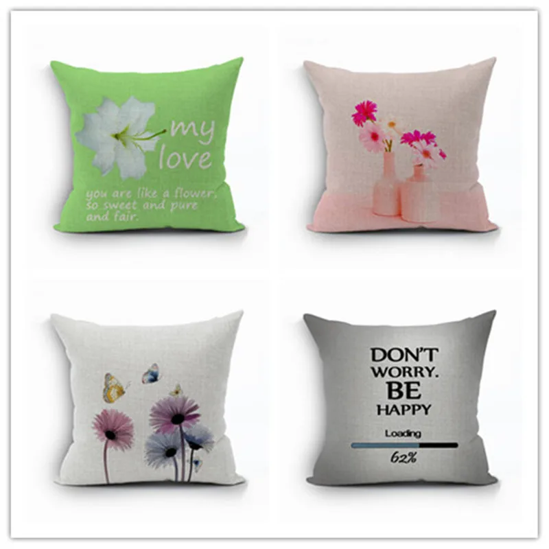 

Flower Pillowcase For Home Cojines Square Decorative Linen Cushion Fronha Para Travesseiro