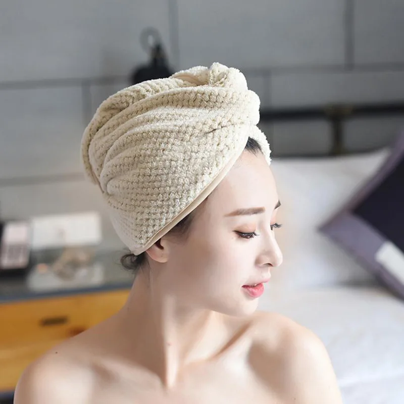 

New Pineapple Grille Dry Hair Cap Plain Coral Velvet Bath Cap Wrapped Headscarf Quick Drying Strong Water Absorption Thickening