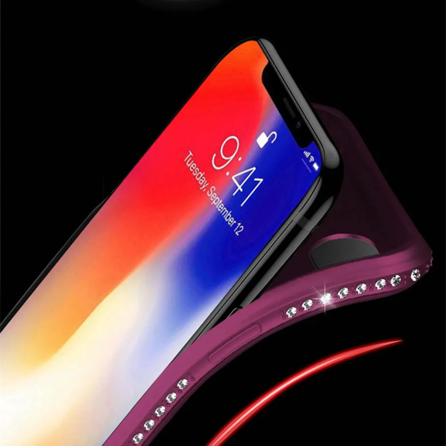 Роскошный Блестящий Алмазный бампер силиконовый чехол для iPhone X матовый TPU