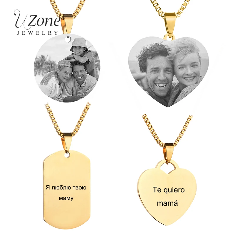 

UZone Customized Name Picture Pendant Necklace Print Engrave Personalized Gift Stainless Steel Custom Necklace For Women Men