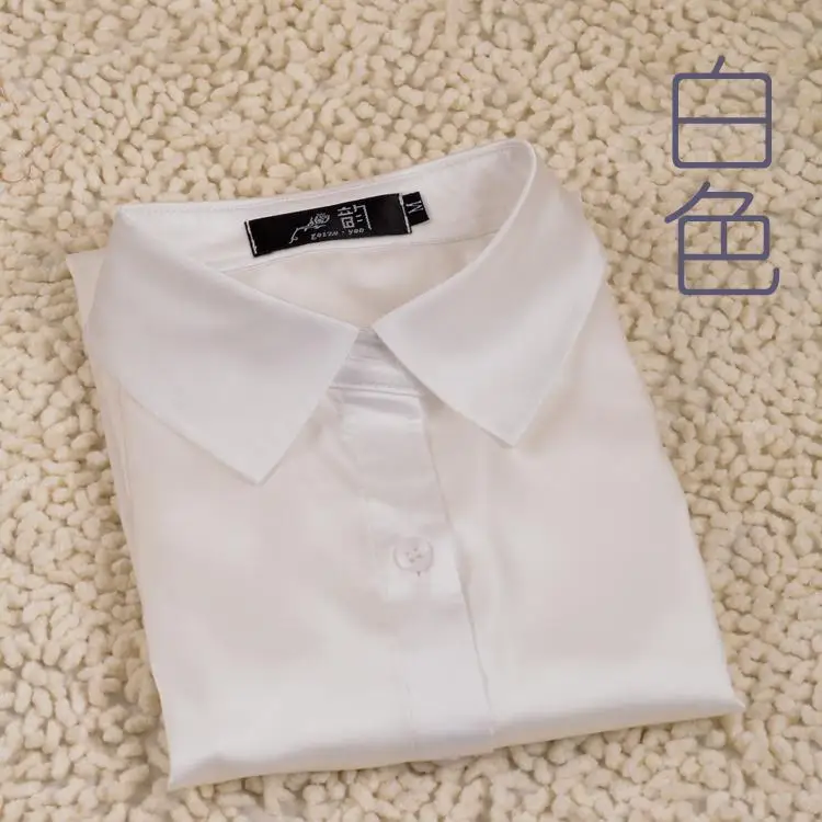 white Nagodo, Синяя женская рубашка,, осенняя, офисная, для девушек, с длинным рукавом, приталенная, шелковая, атласная, для работы, блузки, топ, рубашка, Mujer - Цвет: white