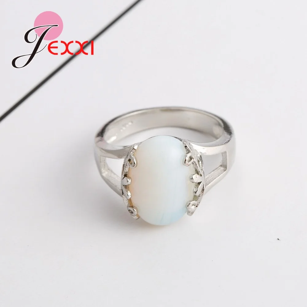

New Arrival 925 Sterling Silver Jewelry Anti-allergy Smooth Simple Wedding Rings Bijouterie for Woman Gift Pave Opal