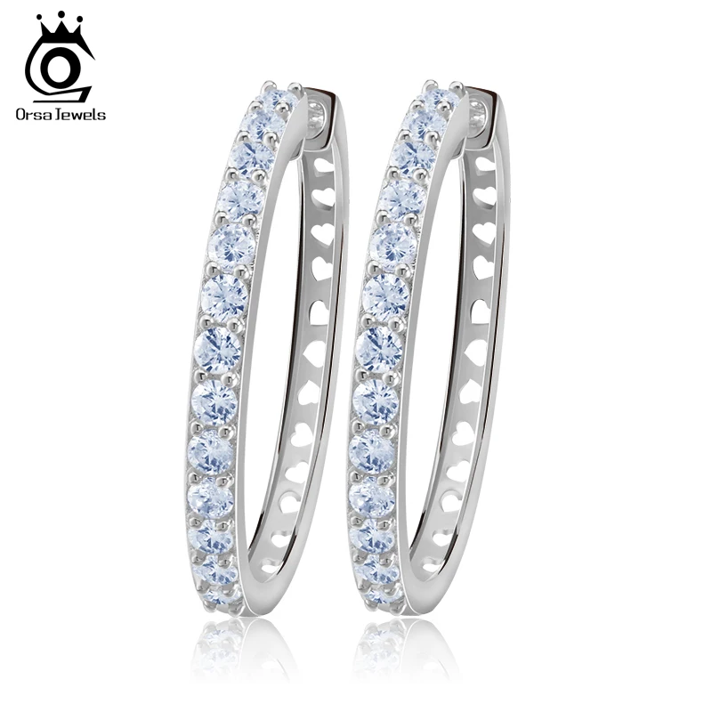 ORSA JEWELS Цвет Розовое Золото Большие Серьги-Кольца Украшенные Камнями Роскошные ААА Фианит Модные Женские Круглые Серьги-Кольца с Фианитом ОЕ143
