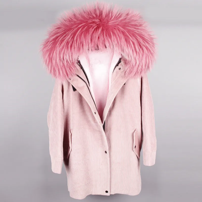 OFTBUY, новинка, зимняя куртка, пальто, женская парка, шуба, вельвет, натуральный мех енота, воротник, теплый, толстый, мех ламма, шерстяная подкладка, парки - Цвет: faux fur liner