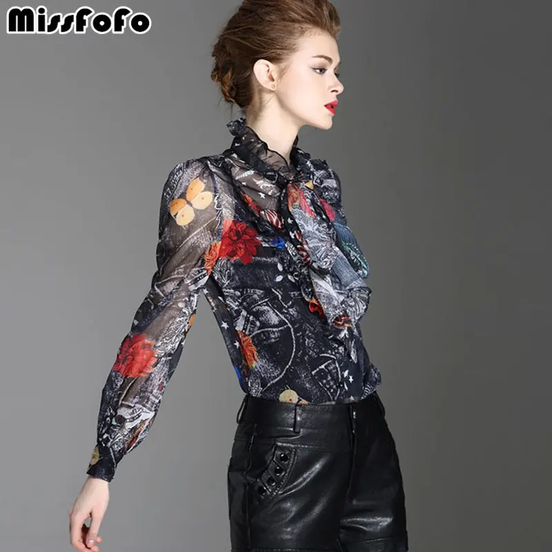 MissFoFo 2019 модный боди блузка с бантом новая весенняя боди-рубашка женская модная