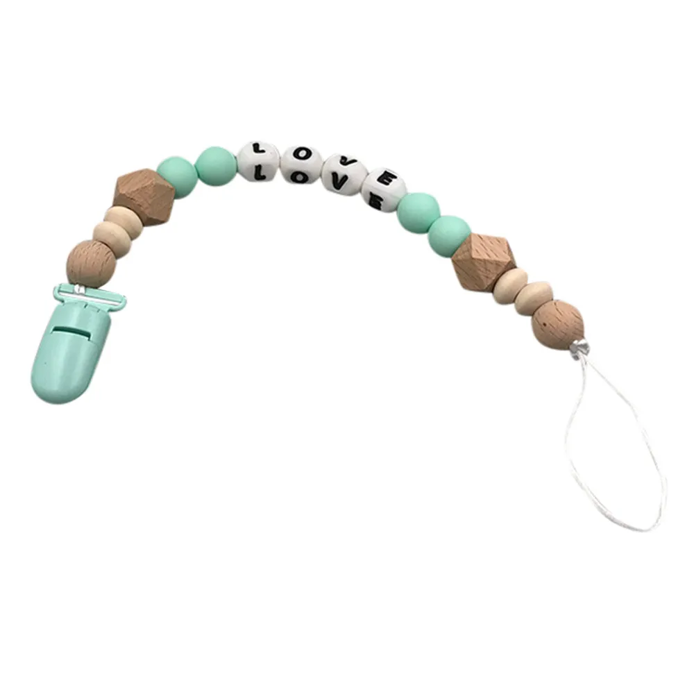 Green Цепочка для детской соски клип анти-сеть шнурки силиконовая Bebe деревянная пустышка из бусин-зажим держателя для пустышки соска для младенцев Прорезыватель для зубов - Color: Green