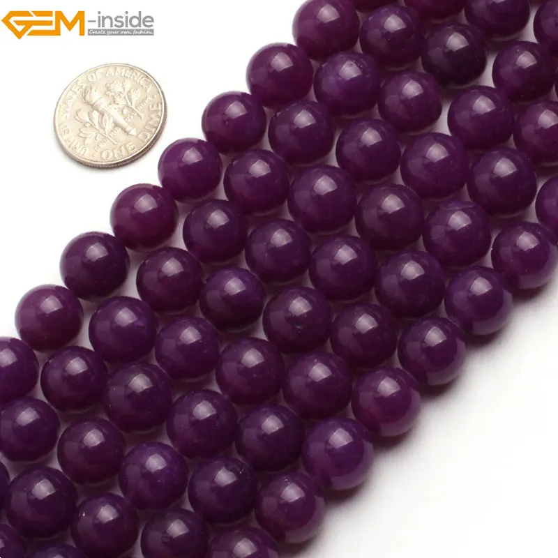 Gem-inside 4-14mm Round Stone Beads Dark Purple Jade For Jewelry Making Bracelets Women 15'' DIY Jewellery | Украшения и