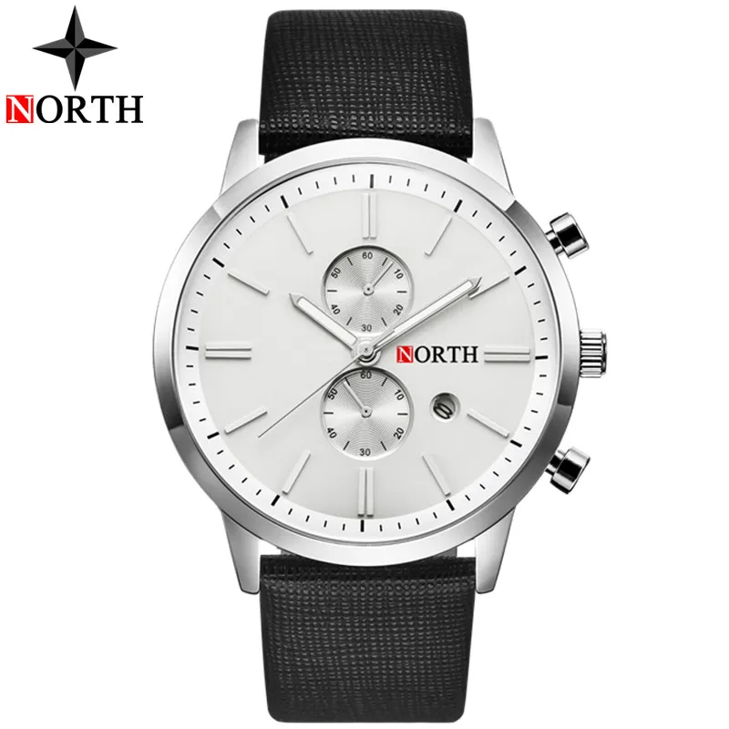 NORTH Fashion Брендовые мужские часы кварцевые кожаные аналоговые часы мужские повседневные военные водонепроницаемые спортивные наручные часы для мужчин - Цвет: Silver White