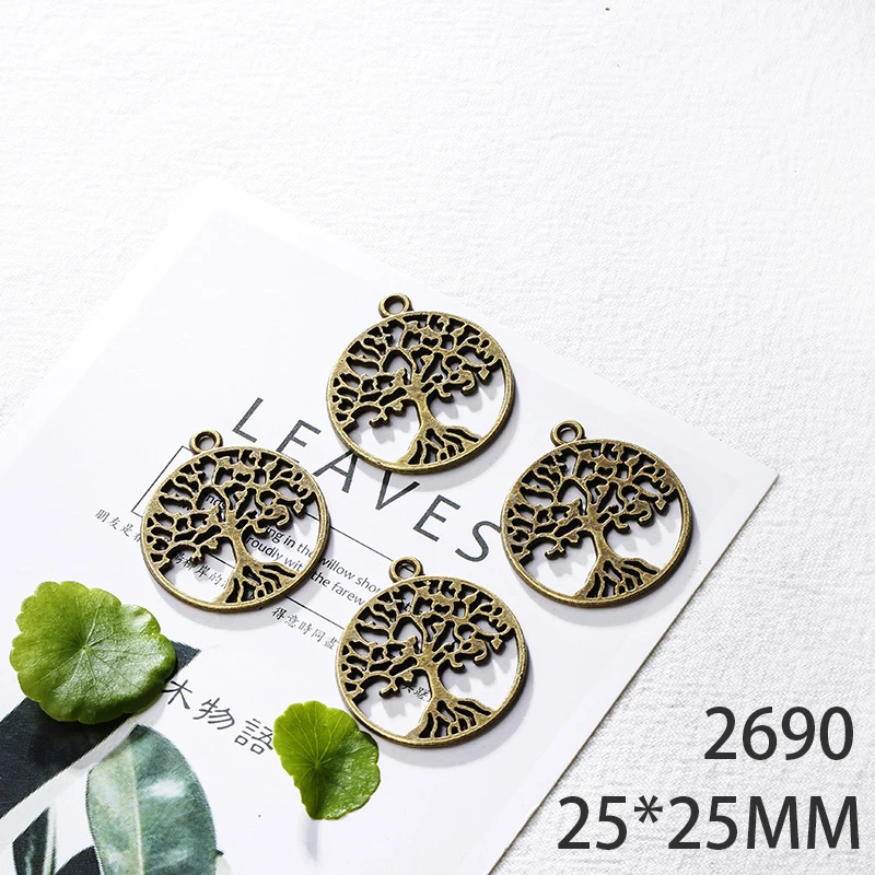 

25*25mm 6pcs Double-Sided Tree Alloy Pendant For Diy Jewelry Making 2 Colors Antique Silver Antique Bronze No.2690