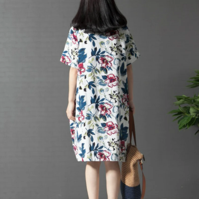 

XUANSHOW Womens Dresses New Arrival 2018 Casual Loose Plus Size Women's Clothing Printing Floral Cotton and Linen Dress