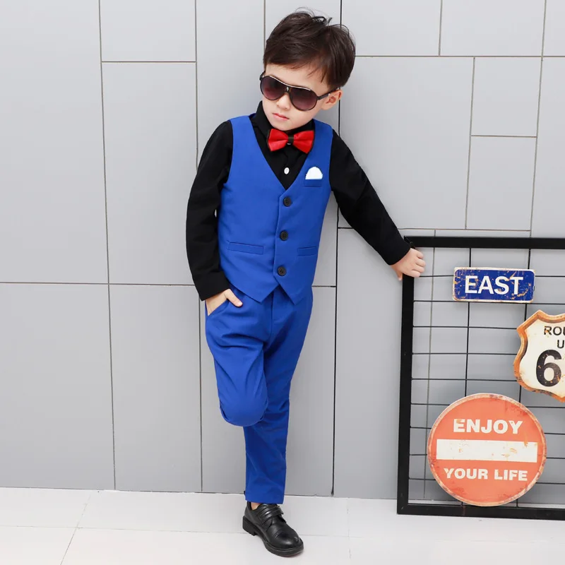 Flower Boys Formal Tuxedo Vest+ Pants 2Pcs Clothing Set Children Wedding Birthday Gift Dress Kids Piano Show Performance Costume | Детская