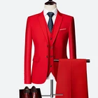 (10 цветов) Высококачественный мужской костюм из 3 предметов, новый облегающий деловой однотонный костюм 2019, модный костюм большого размера для жениха
