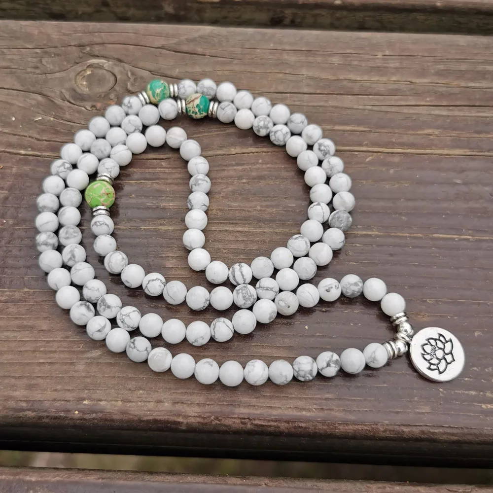 6 мм натуральный камень Howlite 108 Будда Мала браслет или ожерелье Йога Белый Браслет