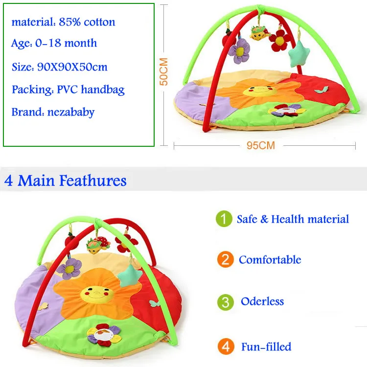 Мягкий детский игровой коврик 90 см с мультяшными животными для младенцев Детский