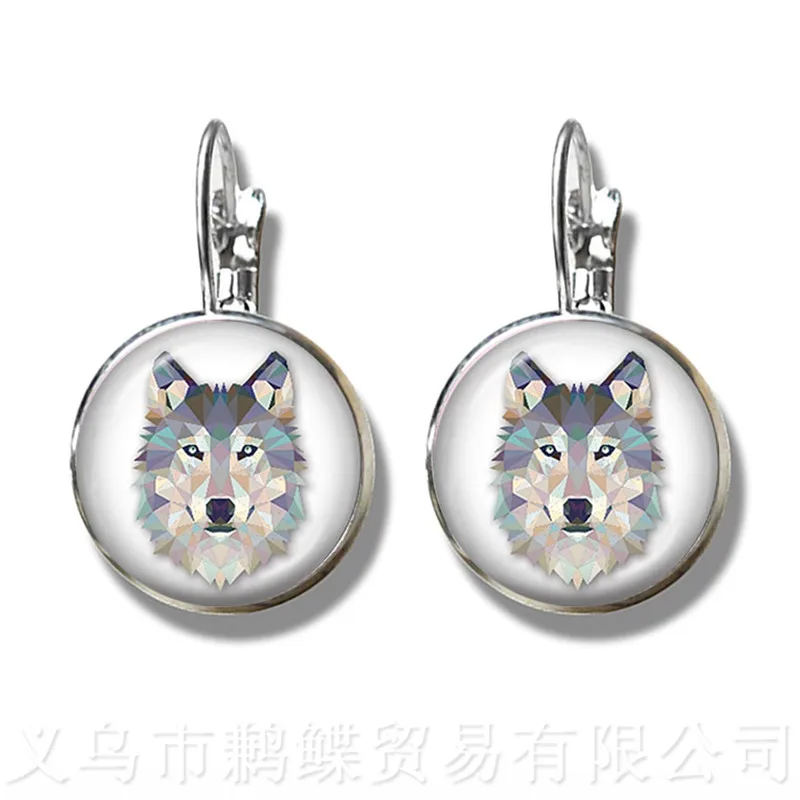 Винтажные посеребренные стеклянные купольные серьги узор с головой волка