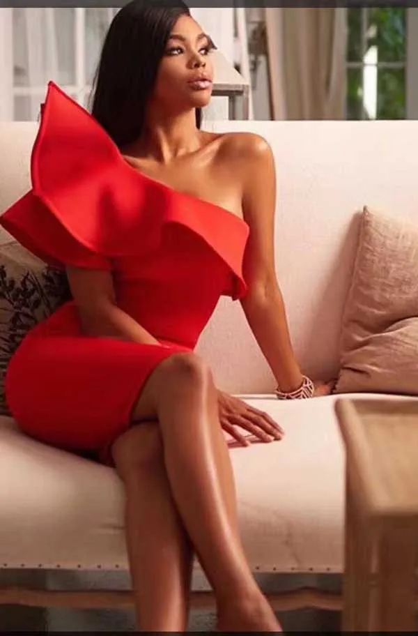 

New dress red One-Shoulder Asymmetrical Fashion casual Tight celebrity Cocktail party bandage dress wholesale(H1859)